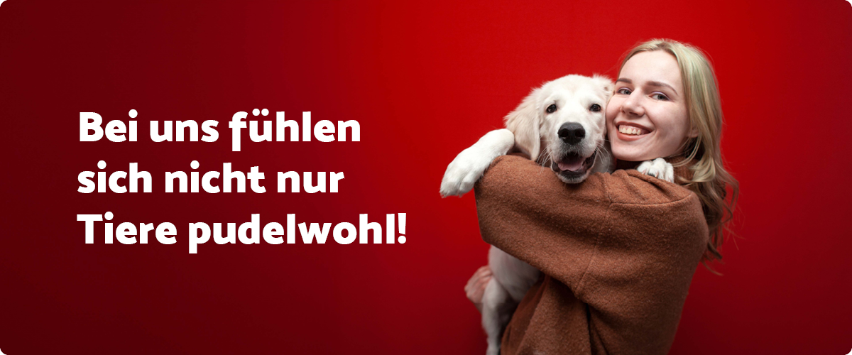 Frau hält Hund auf dem Arm